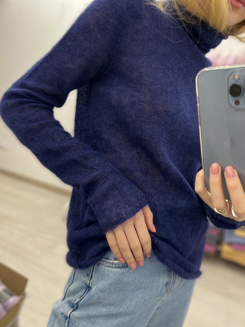 Водолазка мохеровая с горлом синий