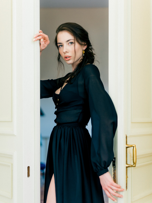 Черный будуарный халат