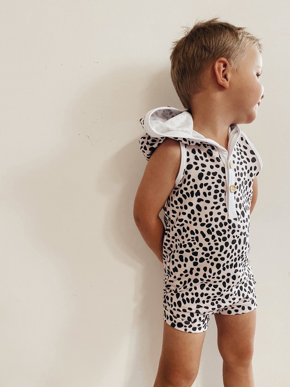 Stains Print Cotton Romper with Hood