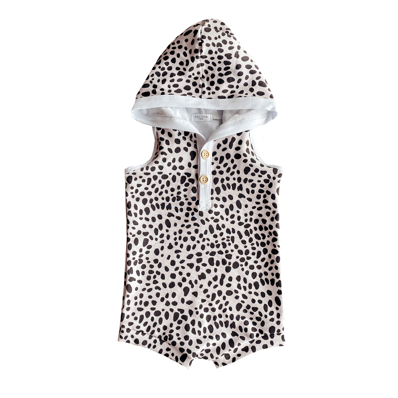 Stains Print Cotton Romper with Hood