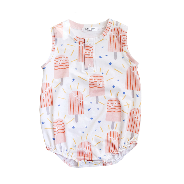 Ice Cream  Print Cotton Bubble Romper