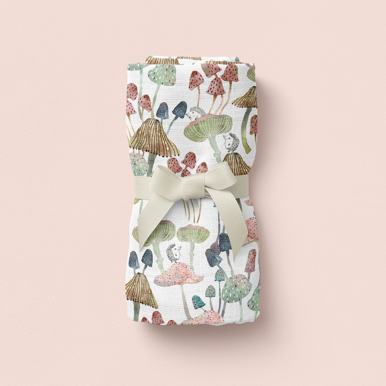 Mushrooms Print Muslin Blanket