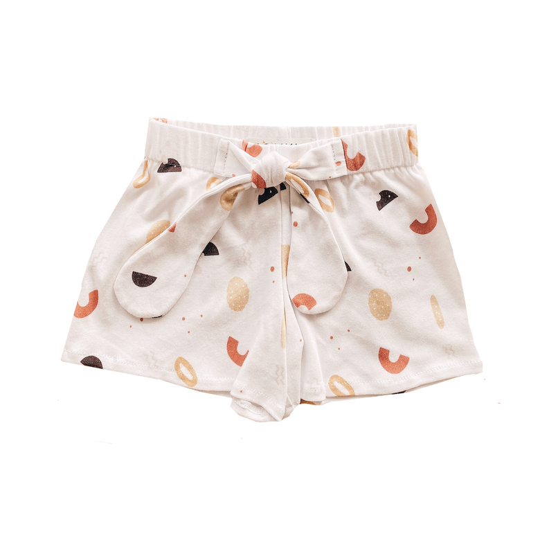 Funny Forms Print Cotton Shorts with bow