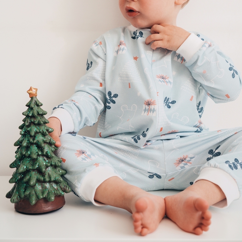 Mice and Christmas trees pajamas with a zip