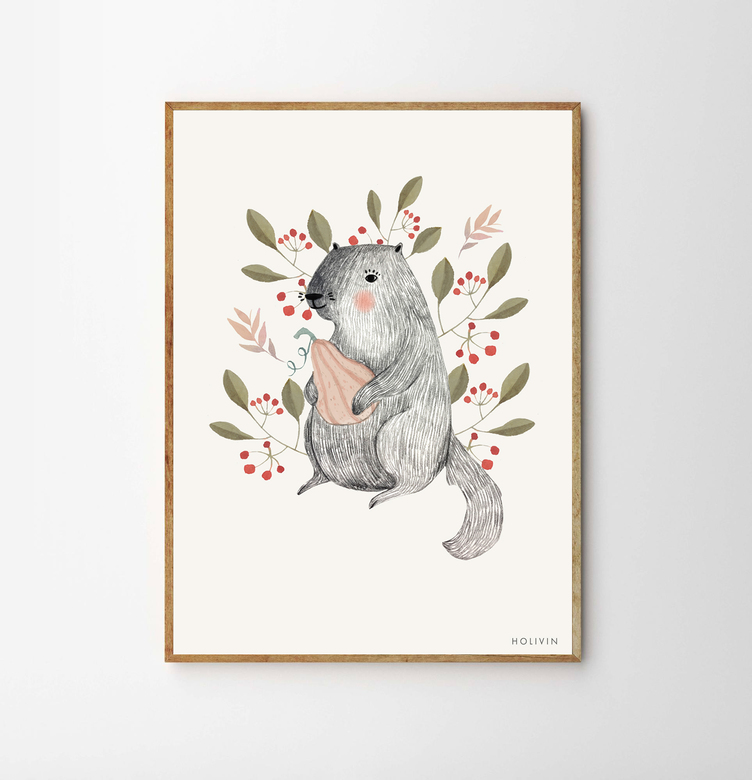 Beaver with Pumpkin Children’s Poster