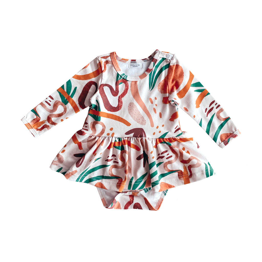 Abstract Long Sleeve Dress Bodysuit