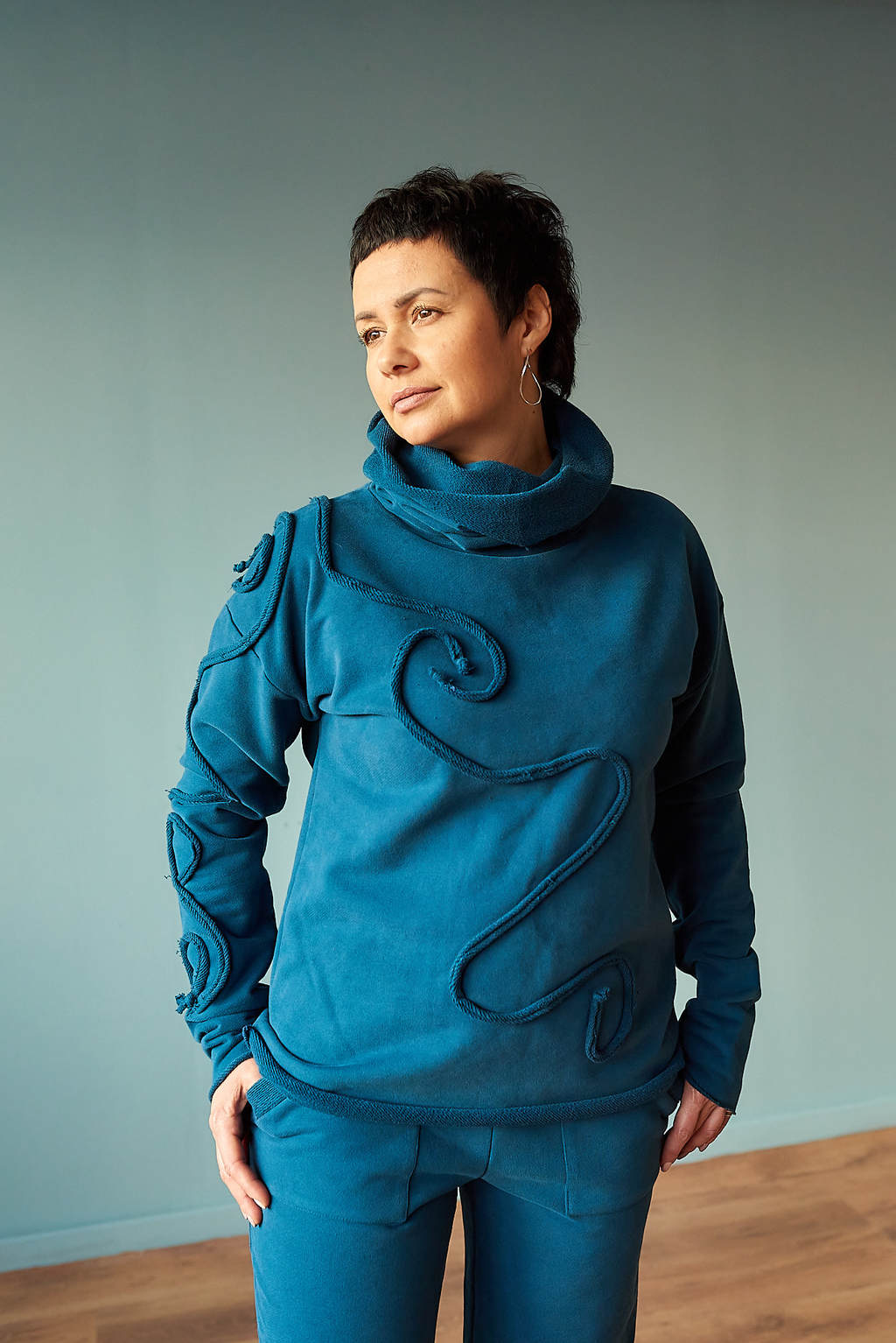 Толстовка из футера трехнитка синий