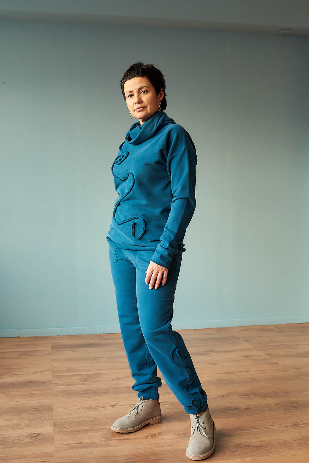 Брюки из футера трехнитка синие