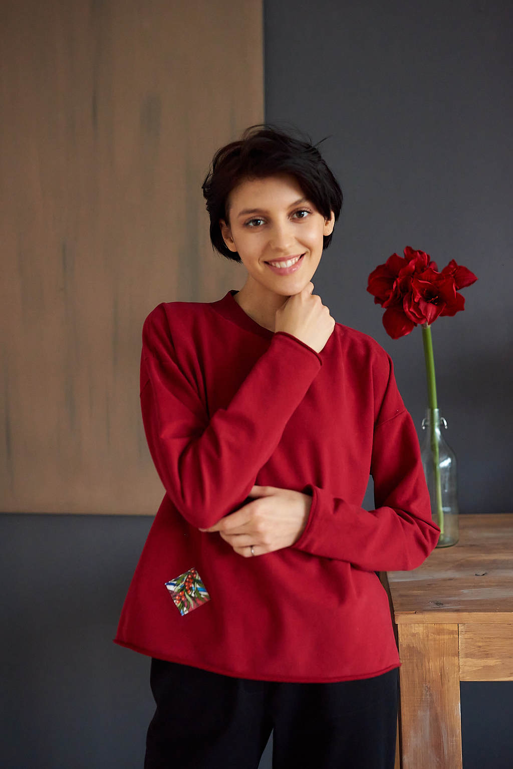 Толстовка со стойкой бордовая