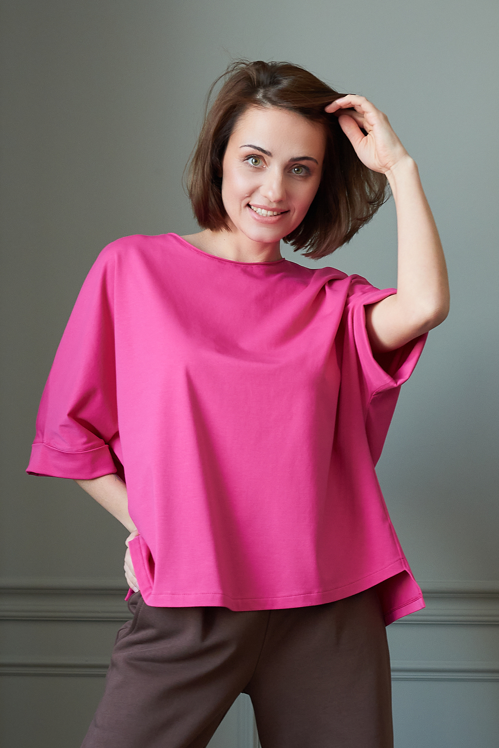 Футболка с рукавом 7/8 фуксия