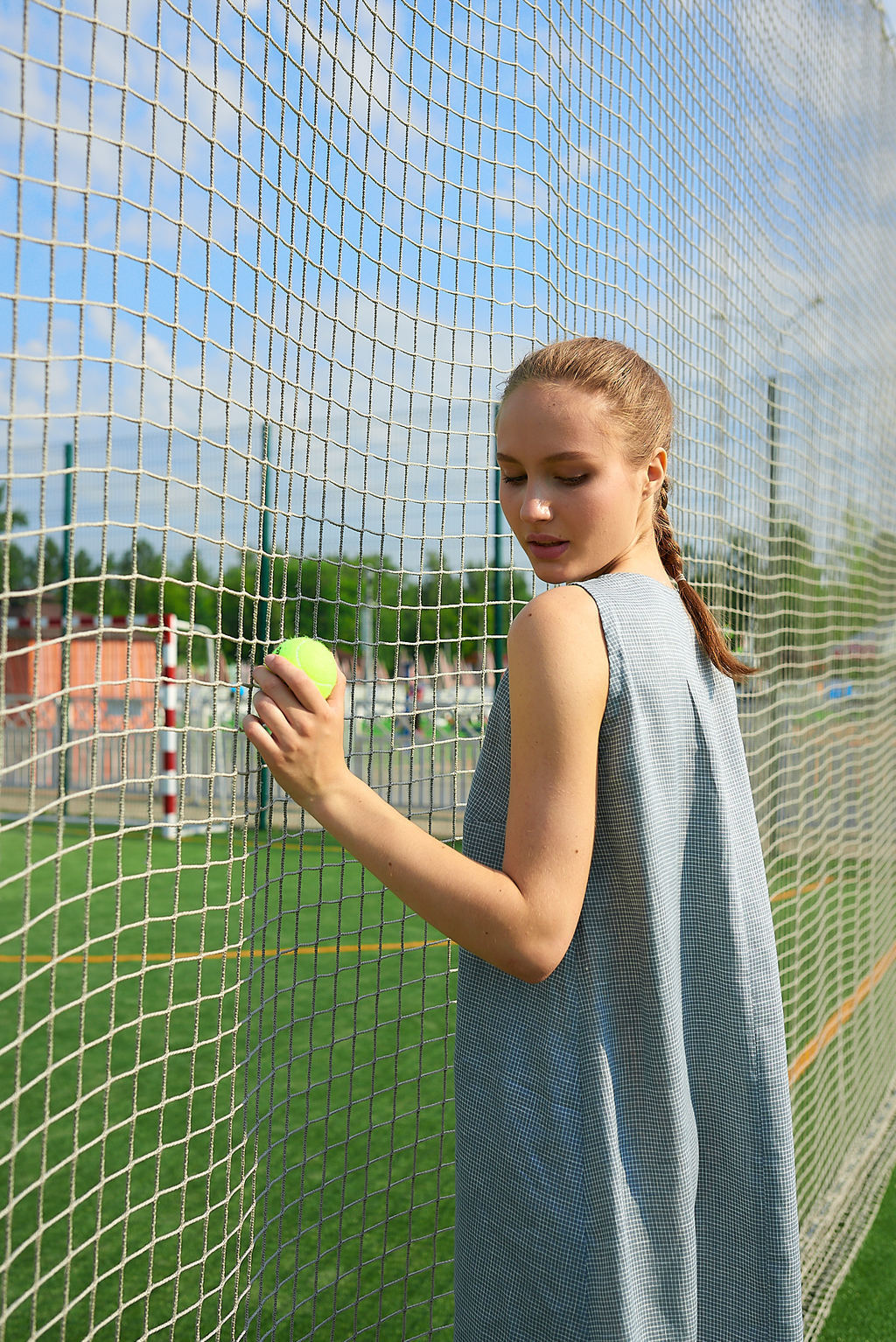 Сарафан из льняной ткани голубой