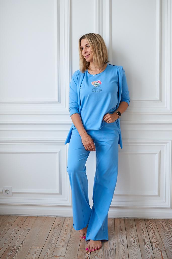 Трикотажный костюм тройка голубой