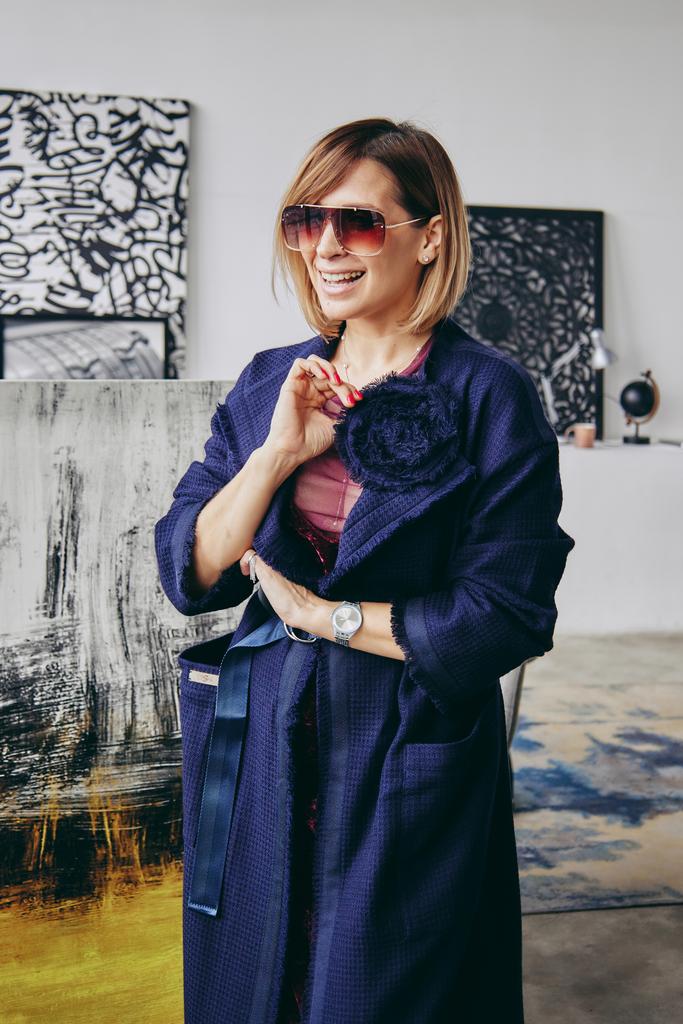 Пальто синее