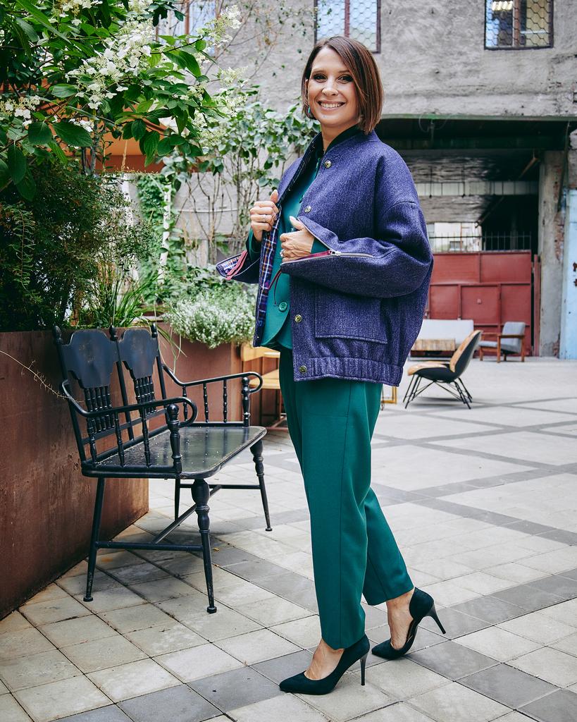 Бомбер "Журавли" с молнией, синий