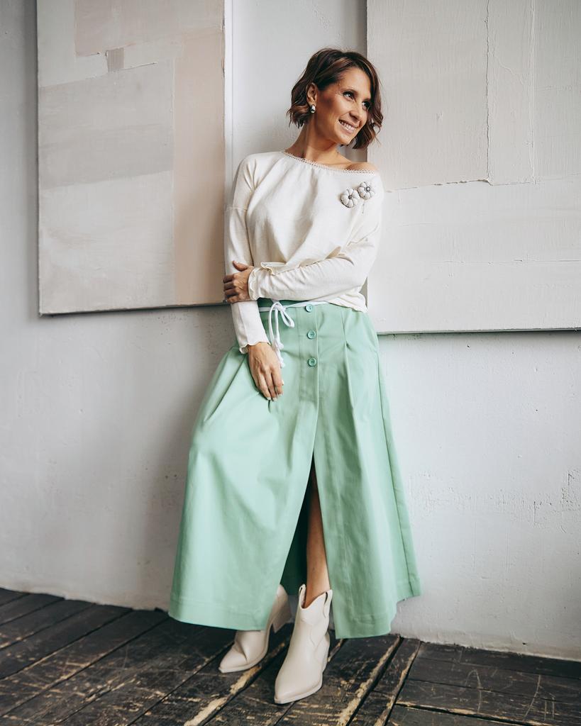 Юбка пышная на пуговицах, зелёная