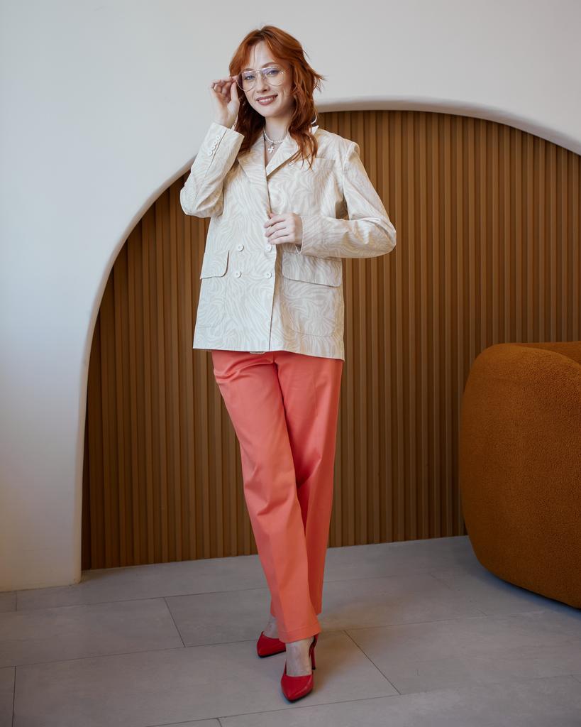 Жакет овер двубортный с принтом, бежевый