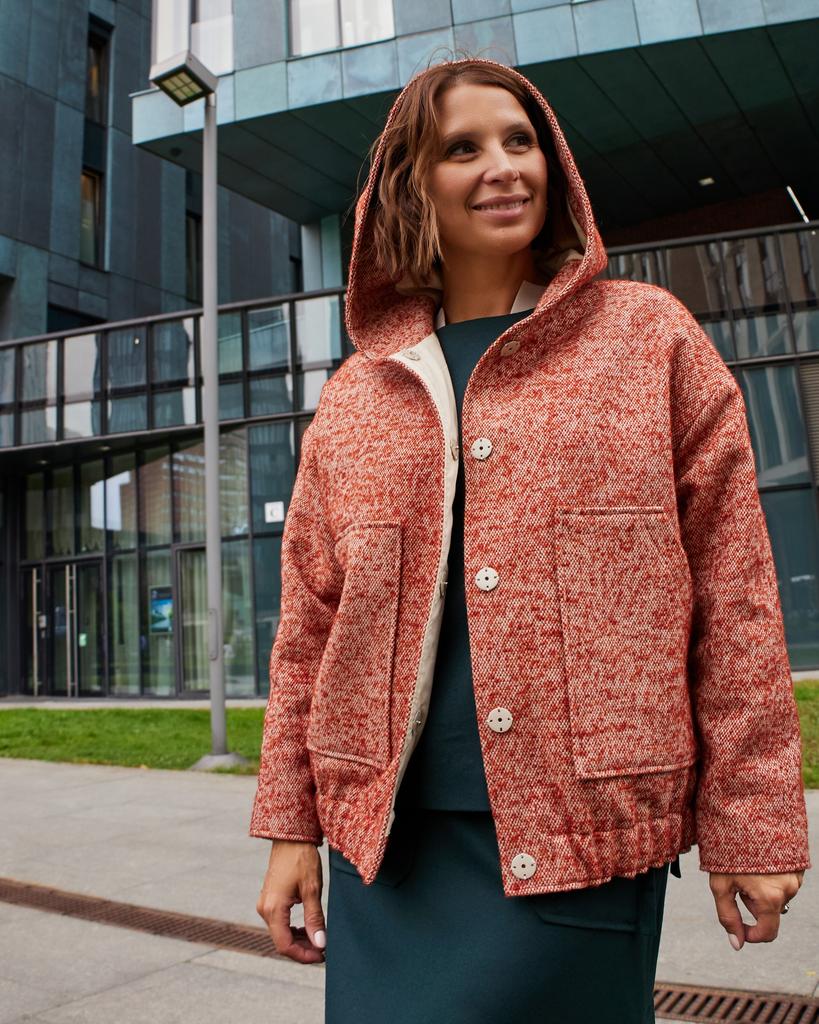 Бомбер с капюшоном, терракотовый