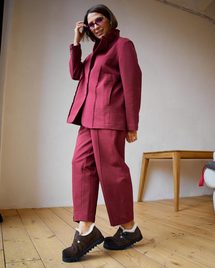 Брюки с открытыми срезами, бургунди