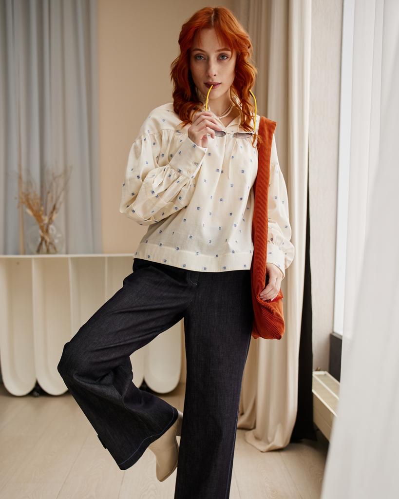 Блузка с пышными рукавами, бежевая