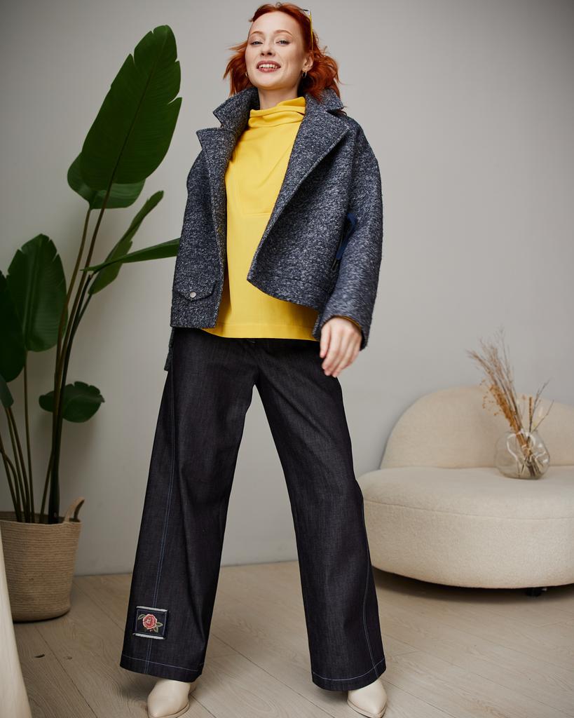 Джинсы прямые со съемным декором, темно-синие