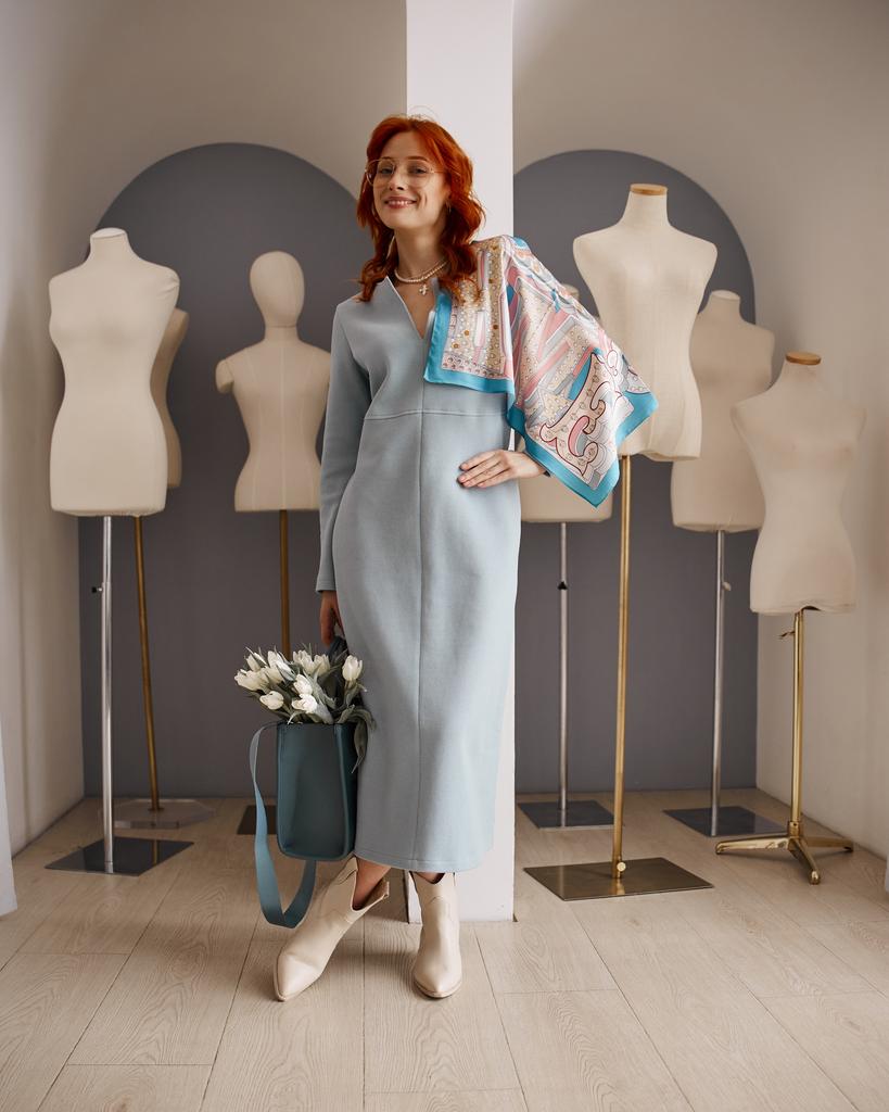 Платье трикотажное, голубое