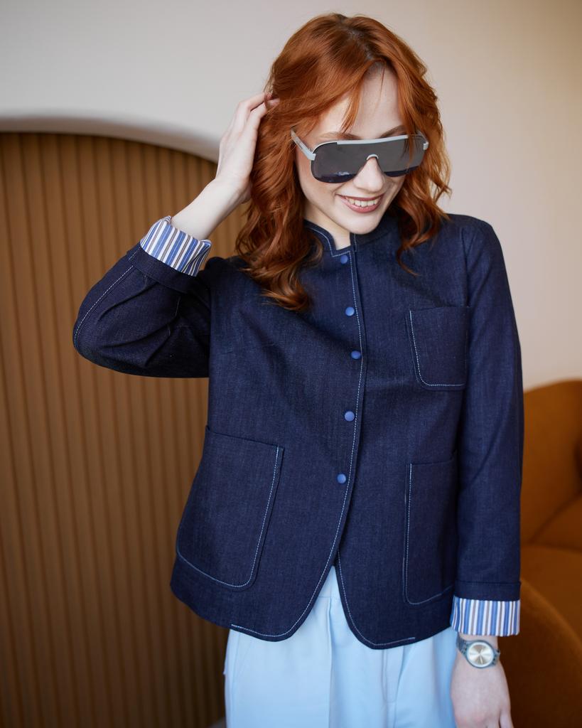 Жакет джинсовый с накладными карманами, синий