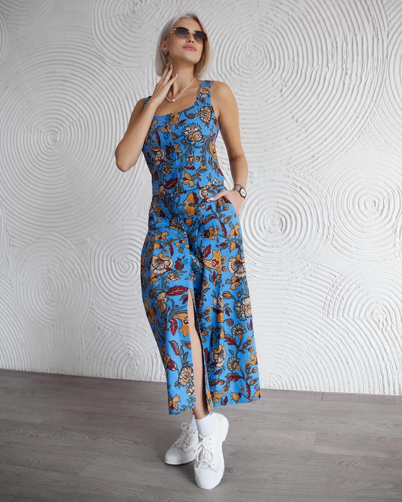 Юбка складки на пуговицах, голубая