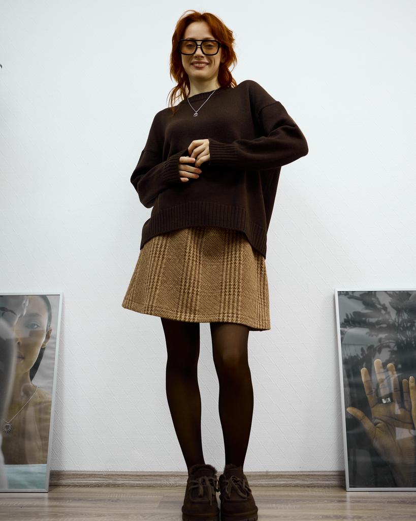 Юбка трапеция, коричневая