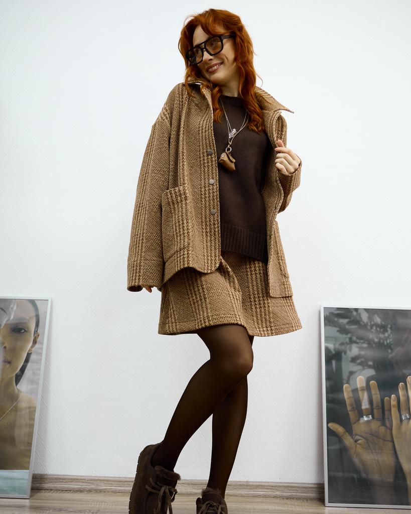 Жакет с накладными карманами, коричневый