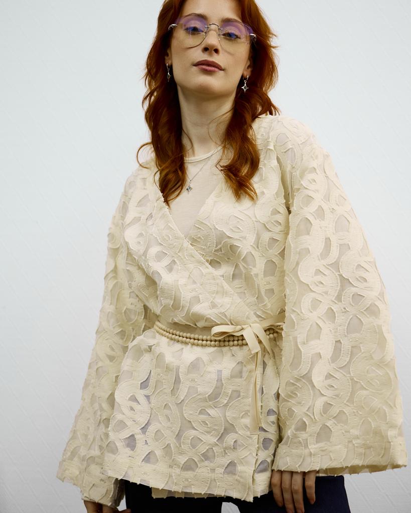 Кимоно-органза, бежевое