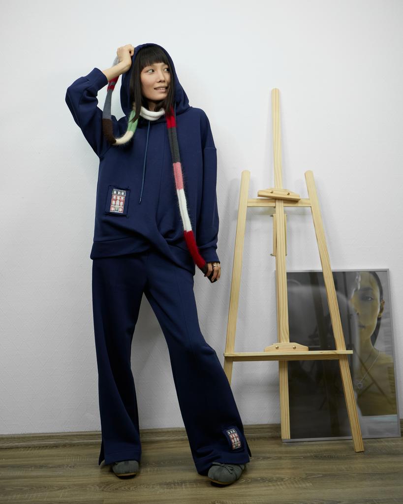 Брюки с рельефом и кулисой, синие