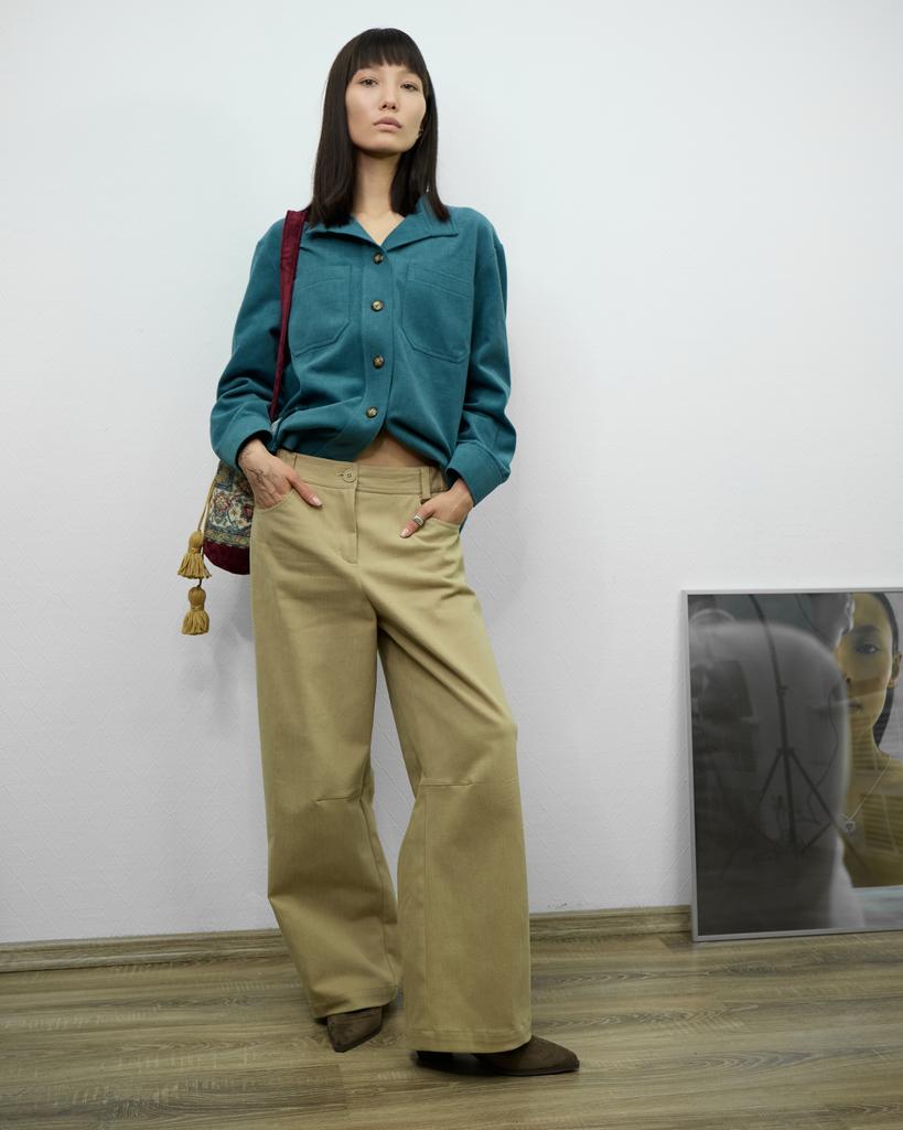 Джинсы багги, бежевые