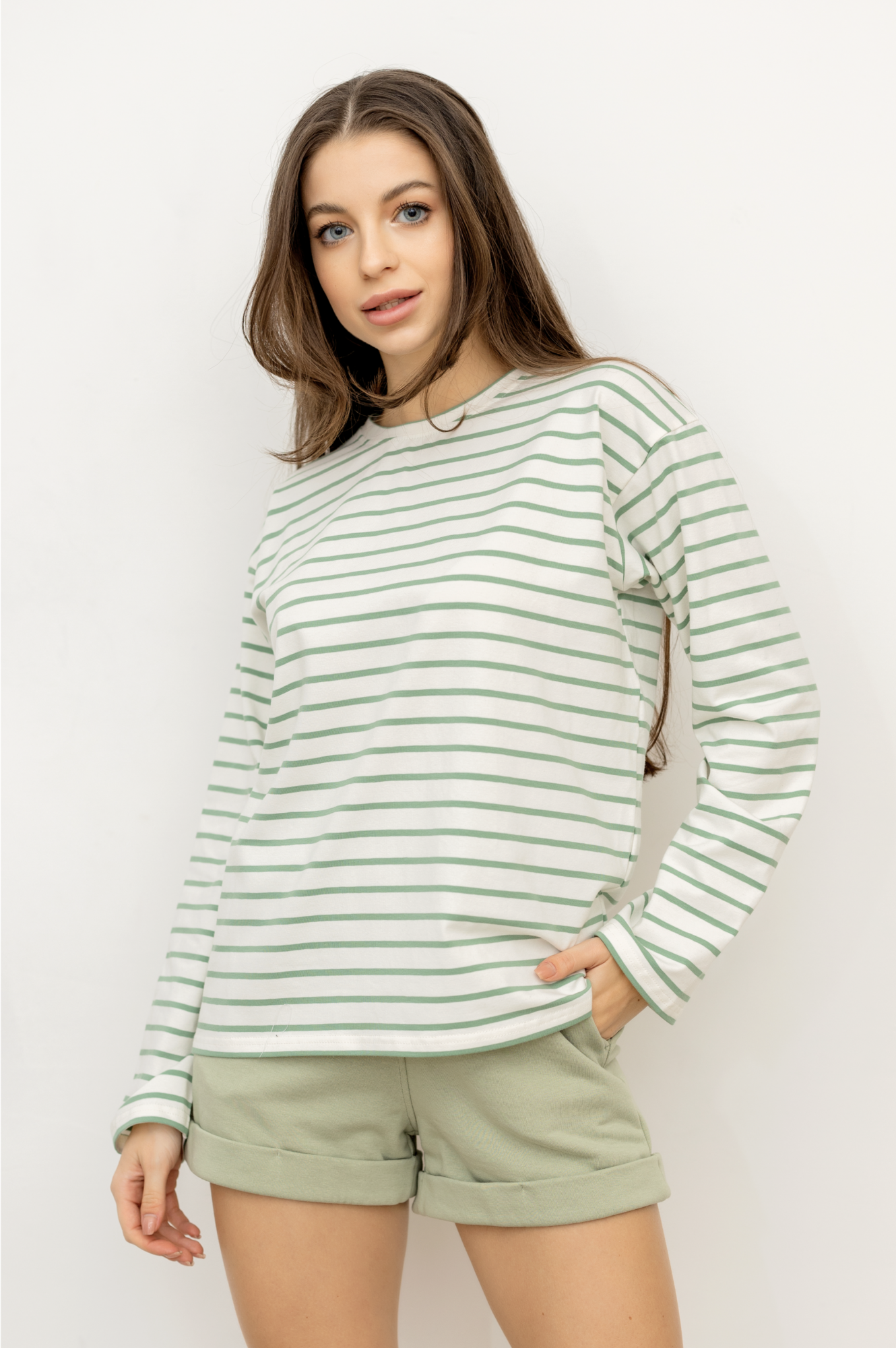 Тельняшка LANE Тофу/Оливка