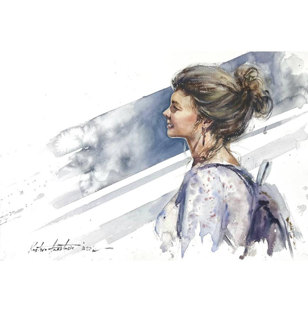 Картина  "Девушка с рюкзаком”