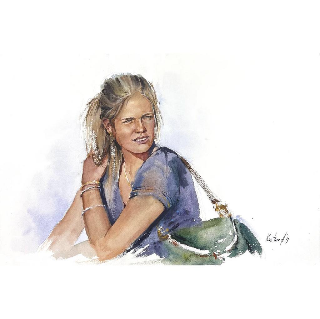 Картина  "Девушка с зеленой сумкой”