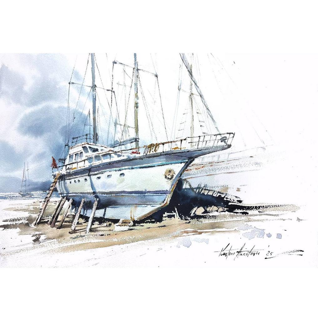 Картина  "Лодка на верфи Бодрума”