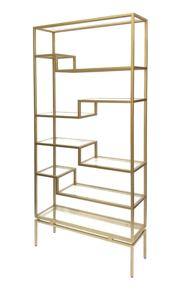 Стеллаж Ариан от For Miss золотистого цвета со стеклянными полками