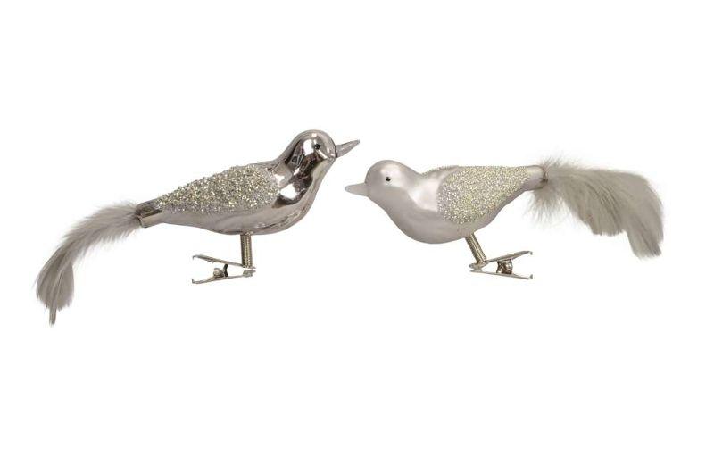 Елочное украшение на клипсе "Серебряная птичка" в ассортименте