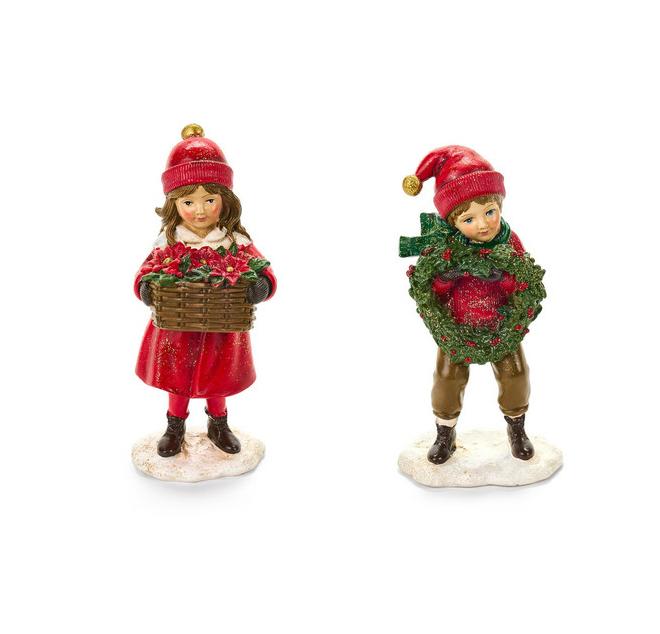 Декор "Девочка с пуансеттией/Мальчик с венком" в ассортименте