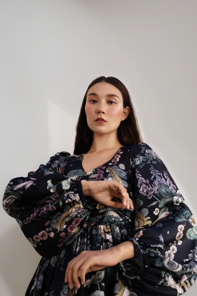 Платье из шелка с объемными рукавами "Little mermaid"