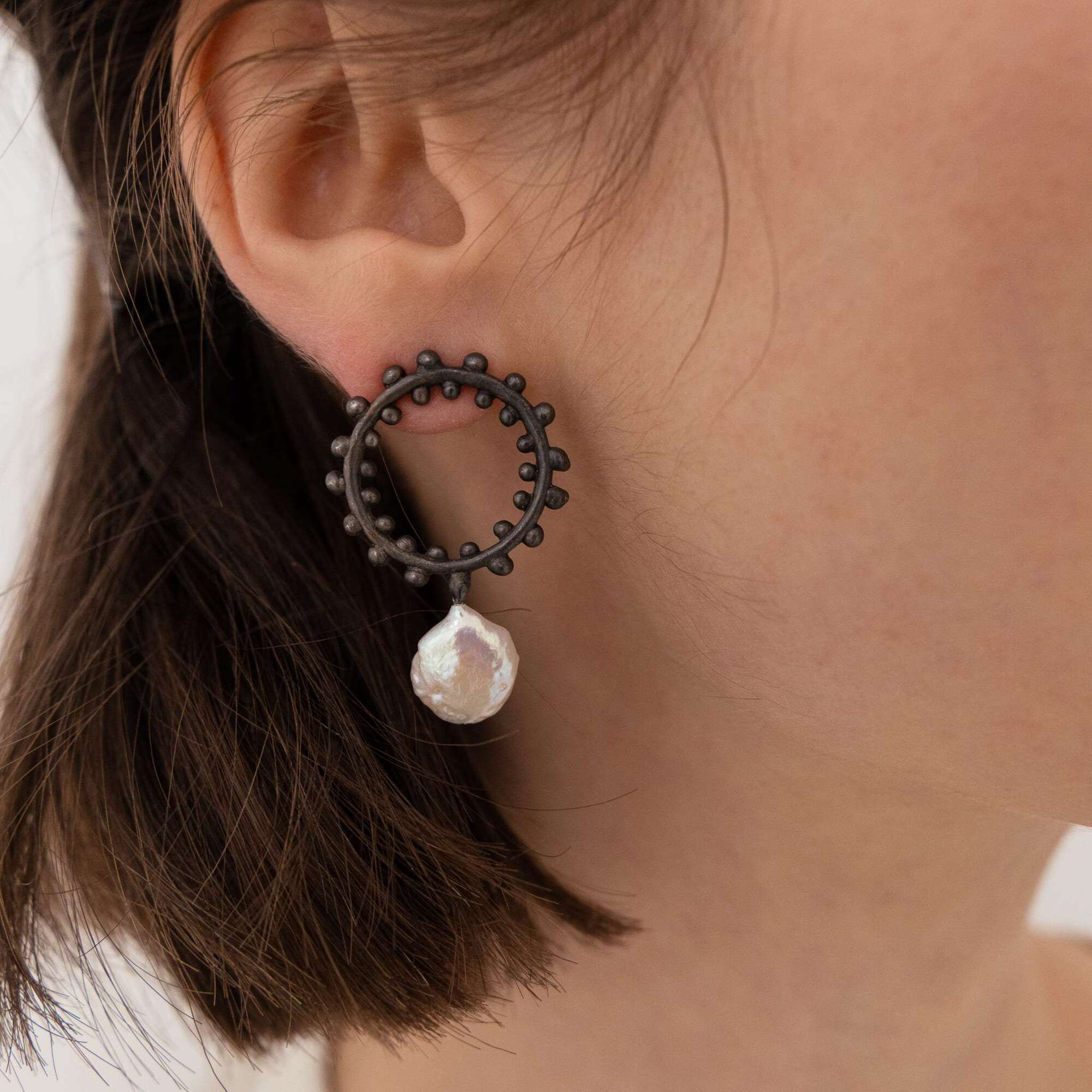 Obo_handcraft Cерьги Круги На Воде с круглым белым жемчугом