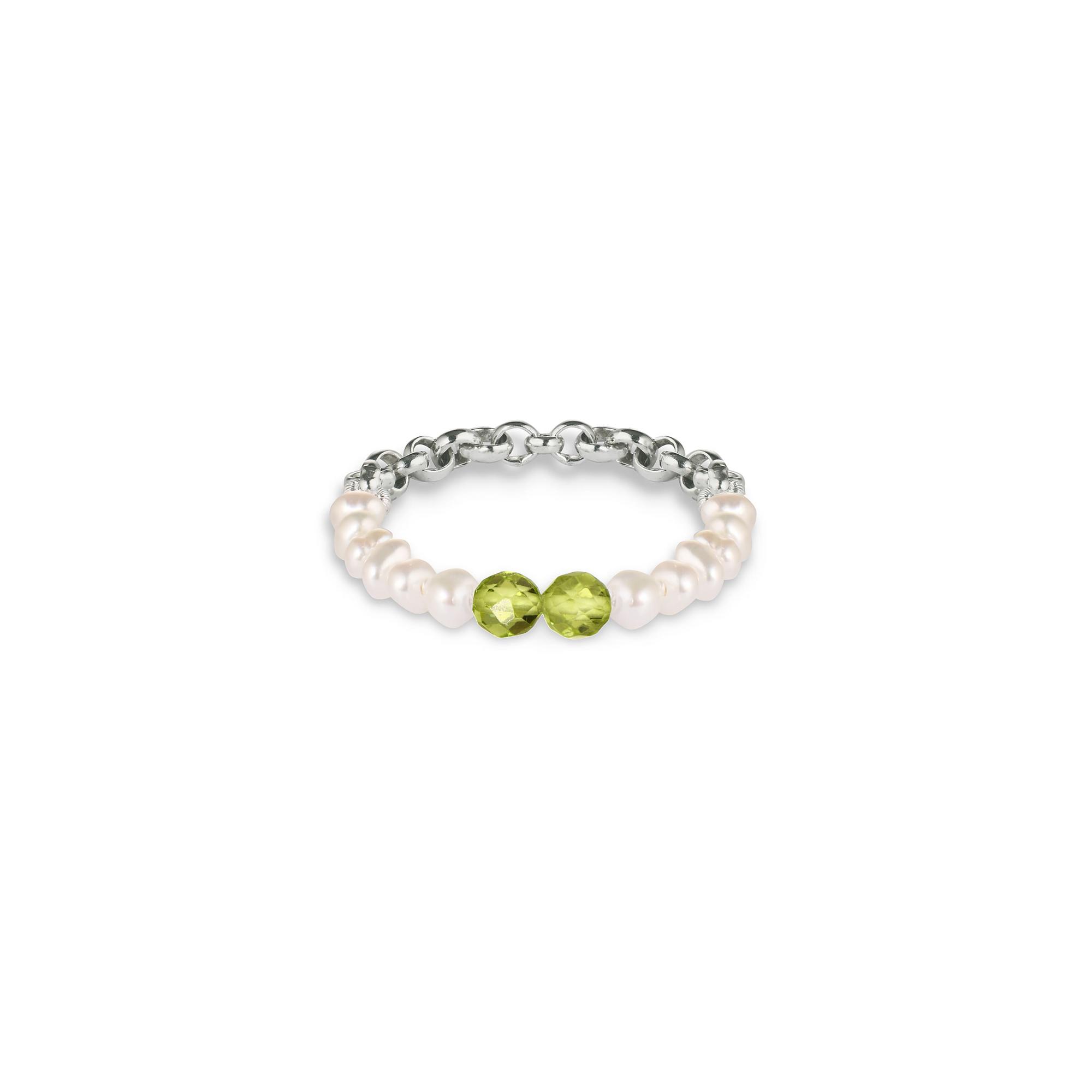 MA Кольцо с жемчугом и зелеными перидотами