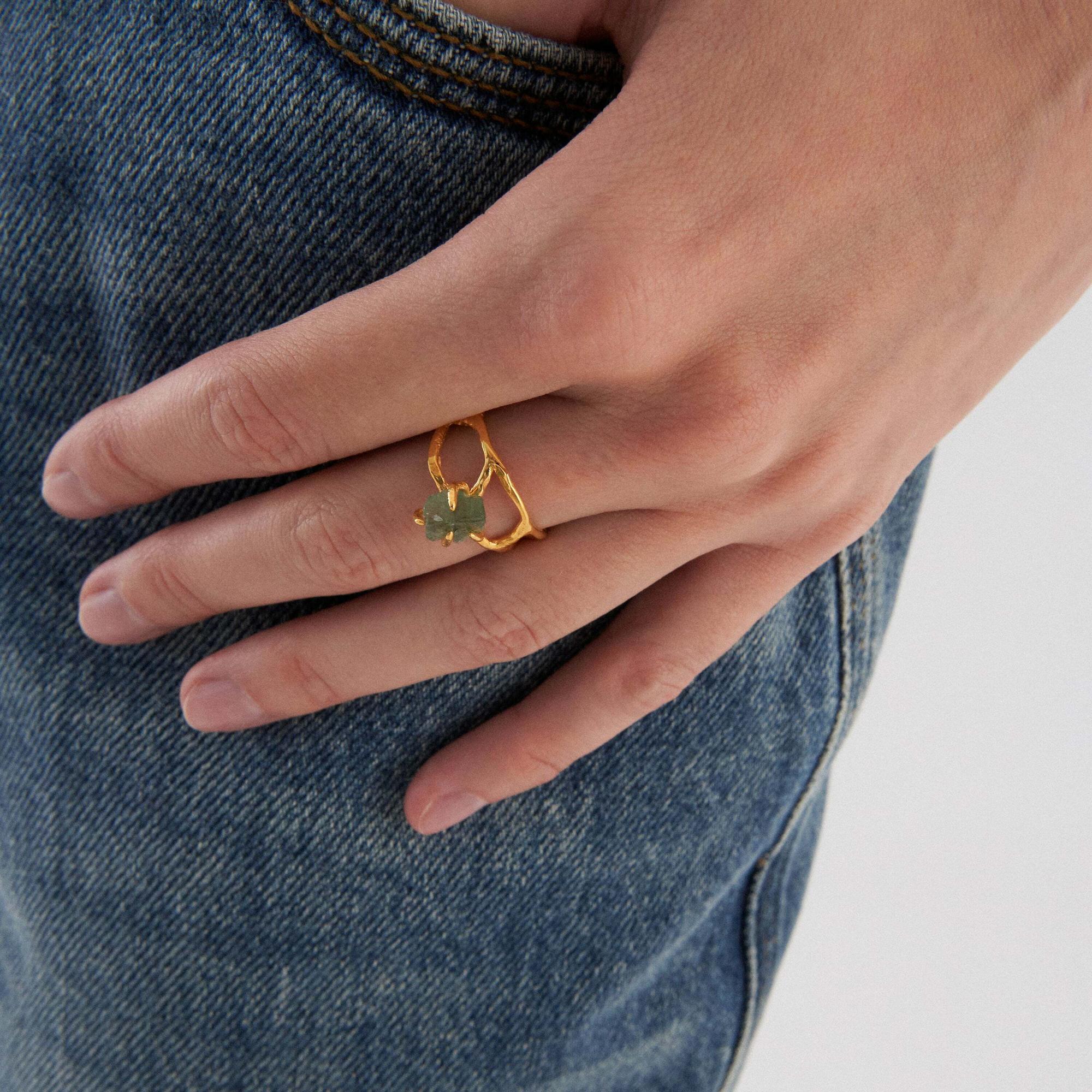 Sergacheva Jewelry Кольцо ажурное в позолоте c зеленым апатитом