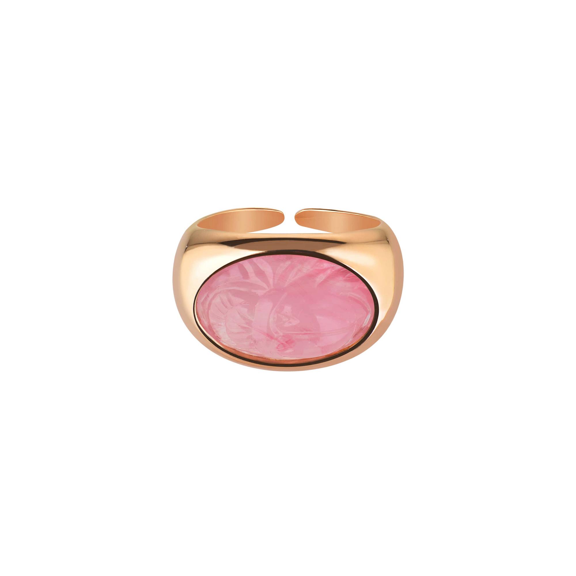 Natasha Gelb Кольцо Scarabie с винтажным японским стеклом розового оттенка