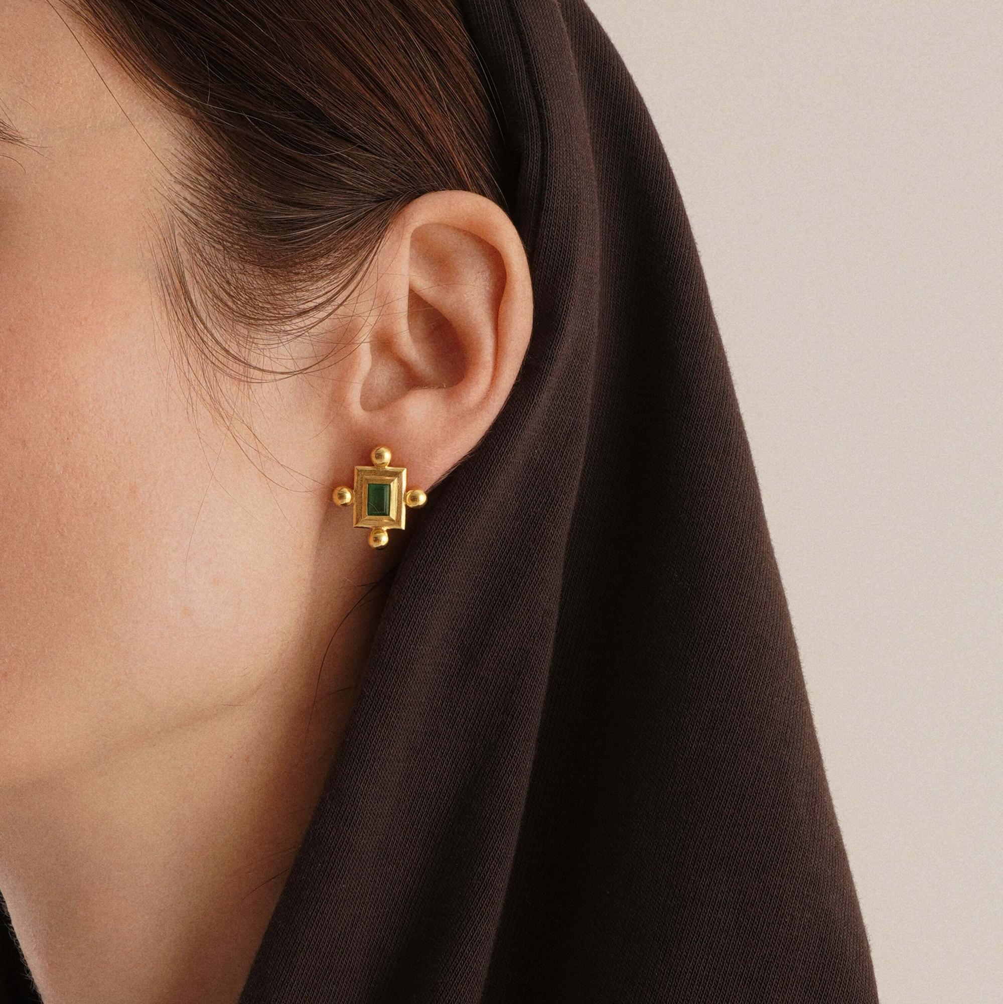 MA Серьги Ancient System в позолоте с зеленым хризопразом