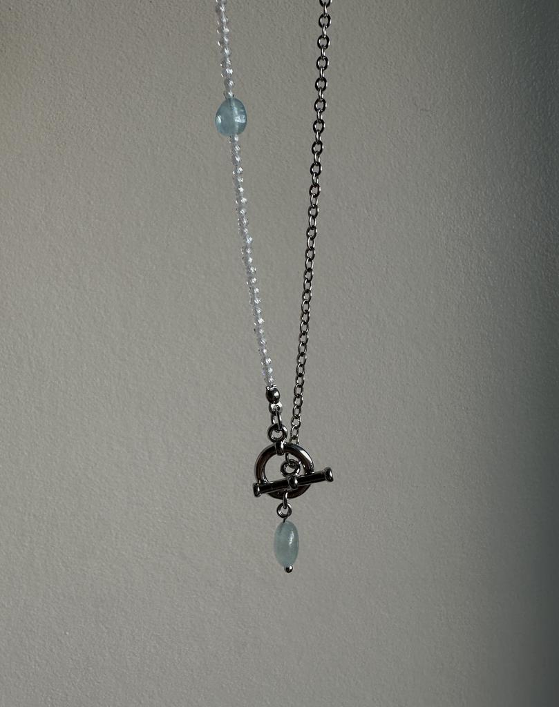 Колье с горным хрусталем и аквамарином