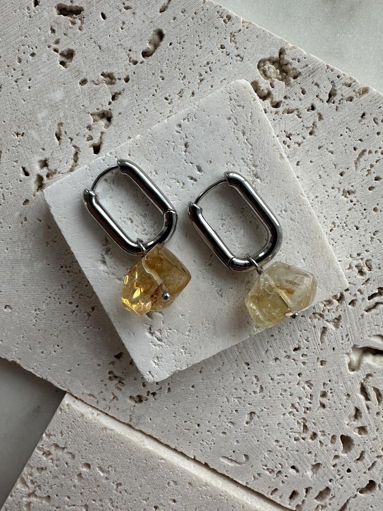 Серьги с кристаллами цитрина / родий