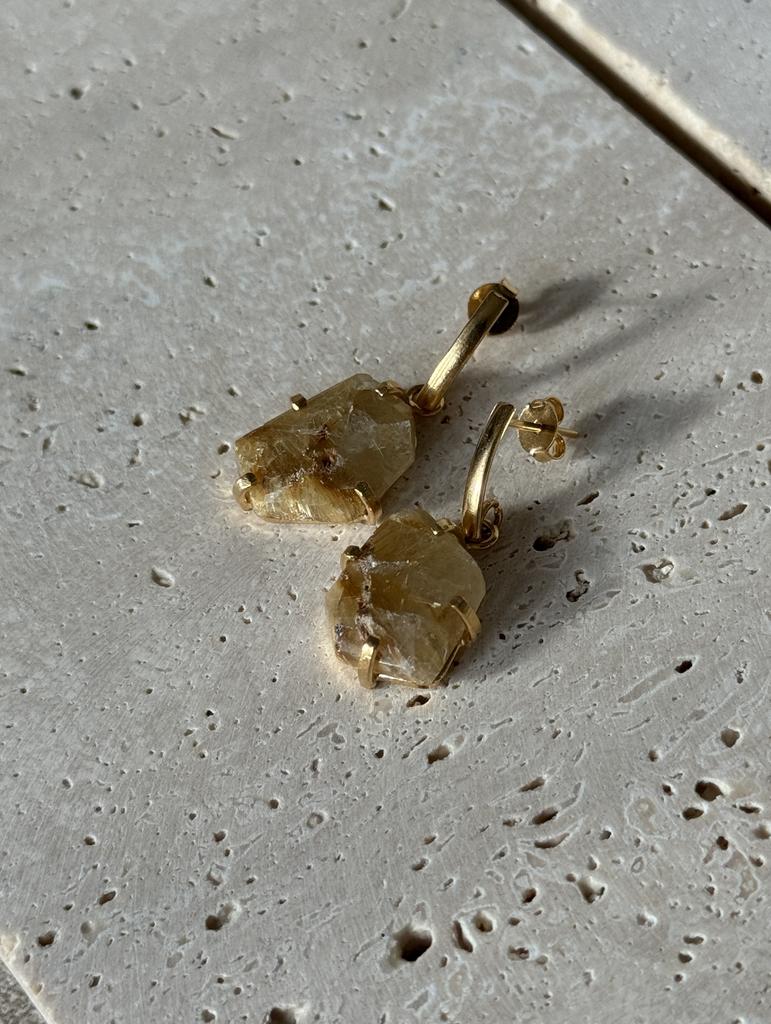 Серьги с шлифованным рутиловым кварцем