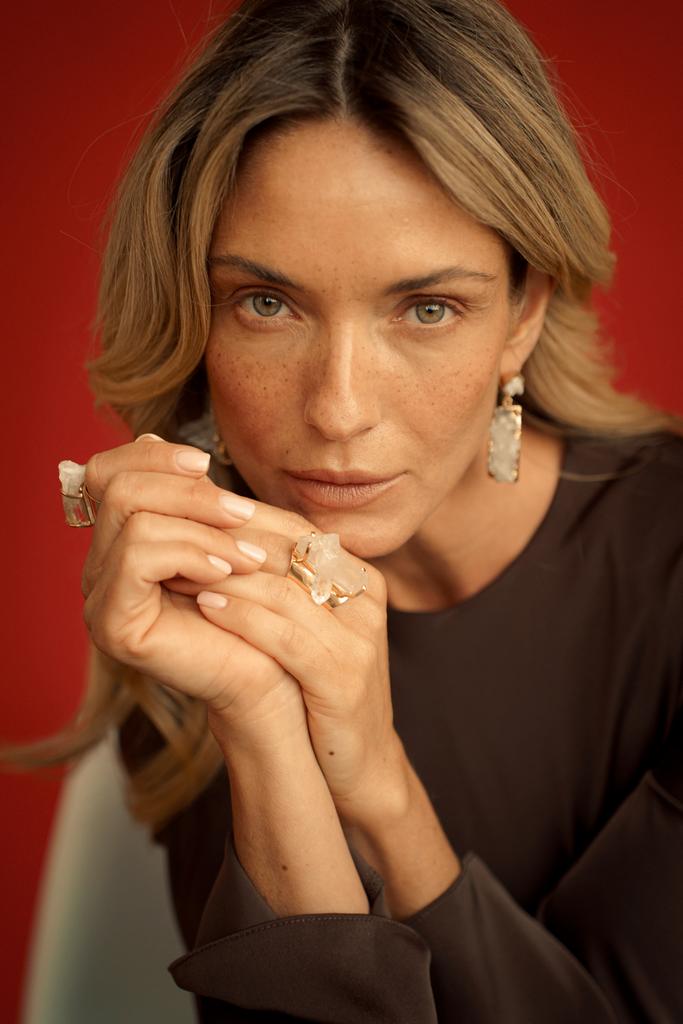 Кольцо кафф с горным хрусталем