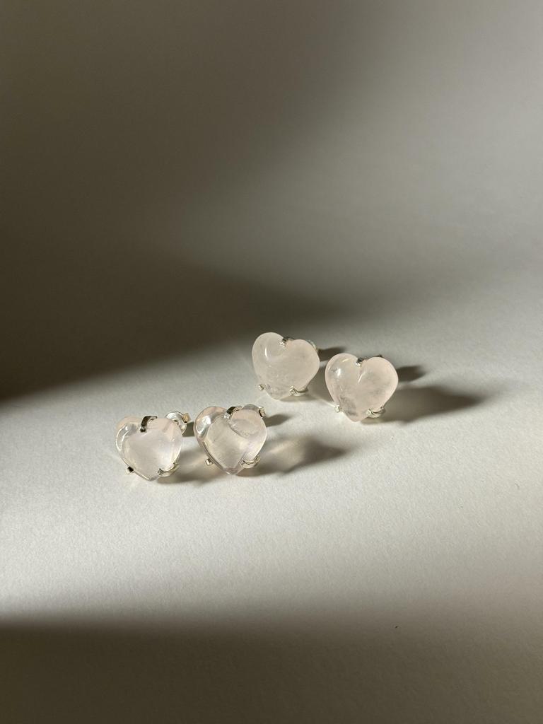 Серьги с розовым кварцем в форме сердец